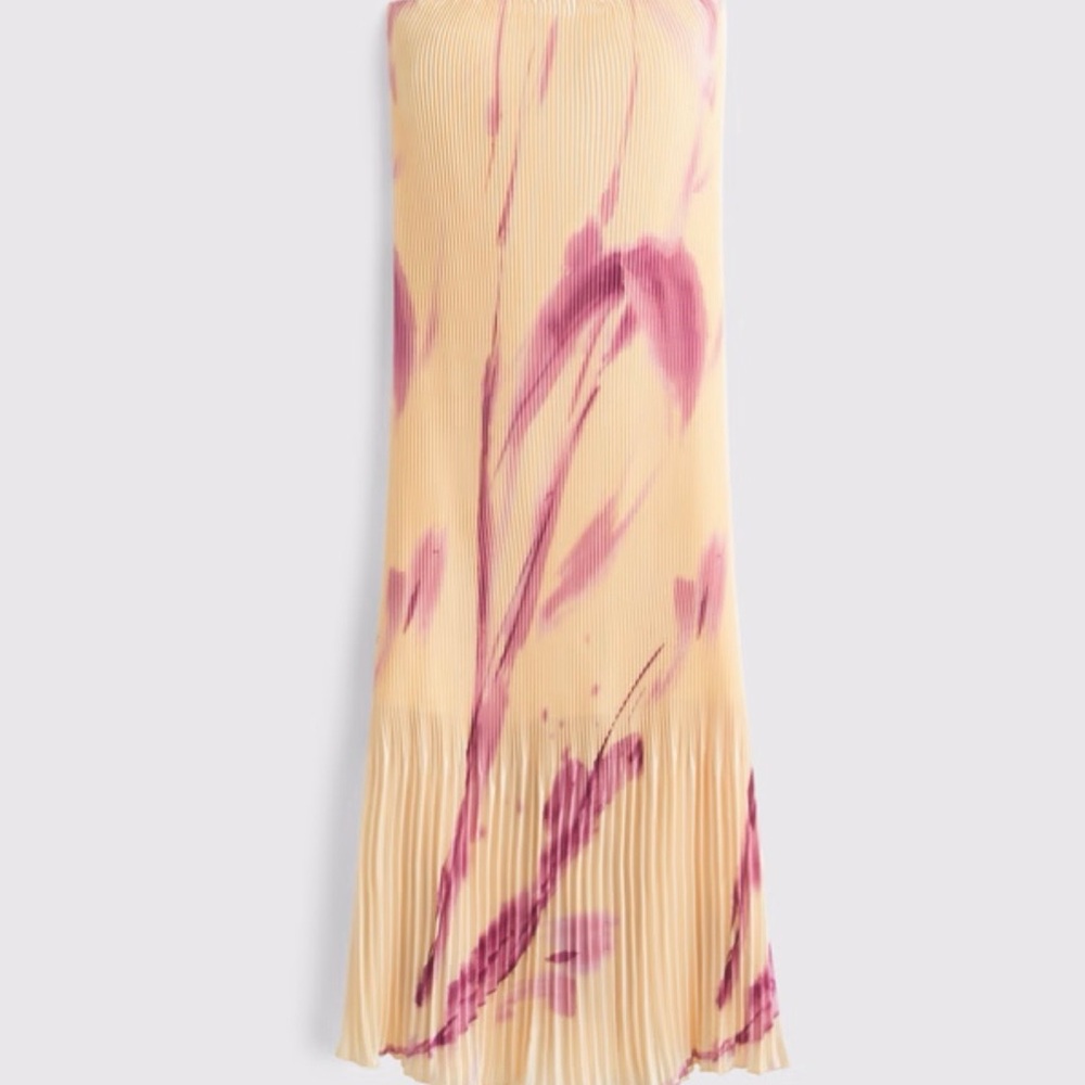 Yellow and Pink Pleated Maxi Dress